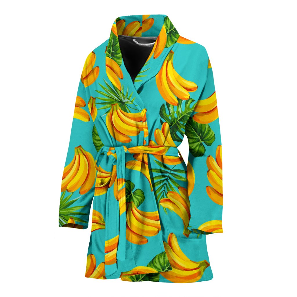 Tropical Banana Leaf Pattern Print Women's Bathrobe