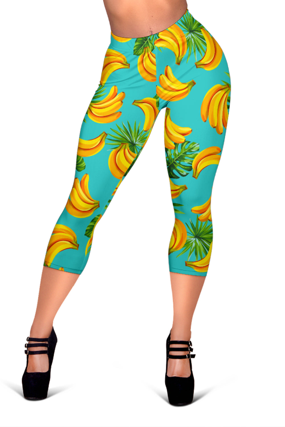 Tropical Banana Leaf Pattern Print Women's Capri Leggings