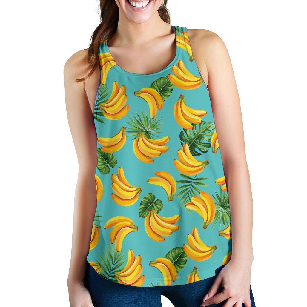 Tropical Banana Leaf Pattern Print Women's Racerback Tank Top