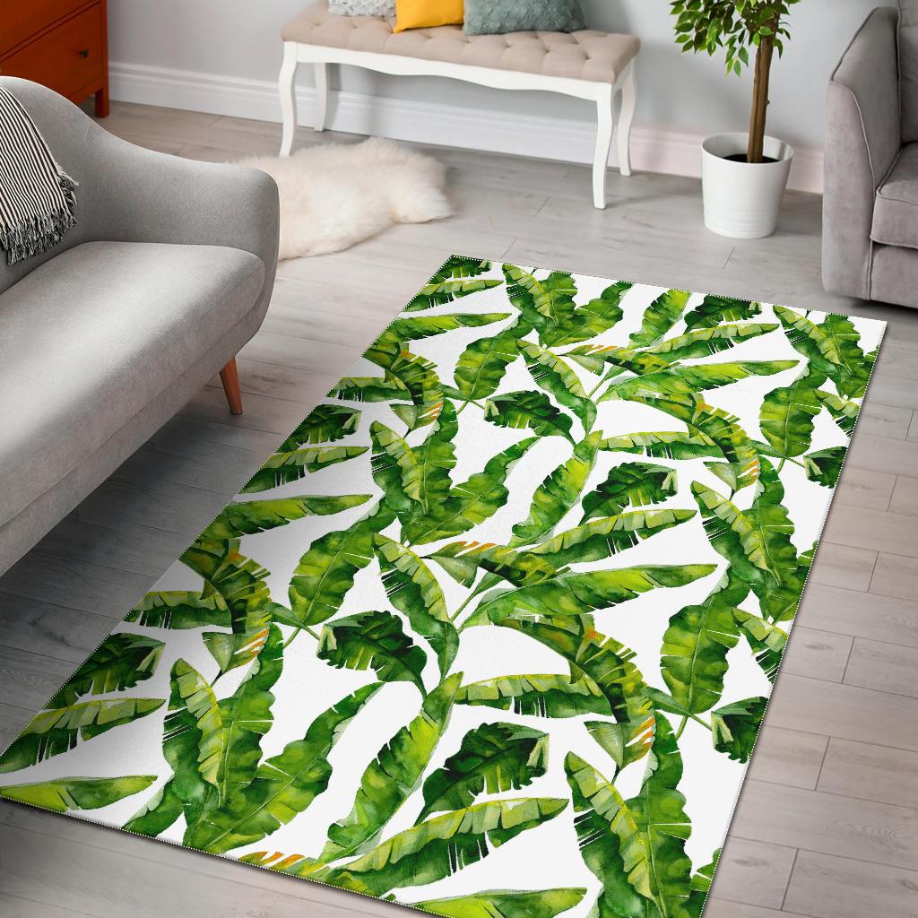 Tropical Banana Leaves Pattern Print Area Rug