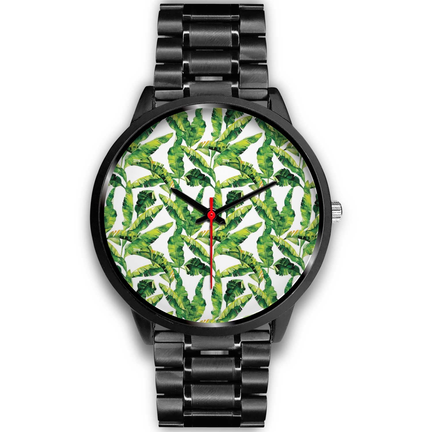 Tropical Banana Leaves Pattern Print Black Watch