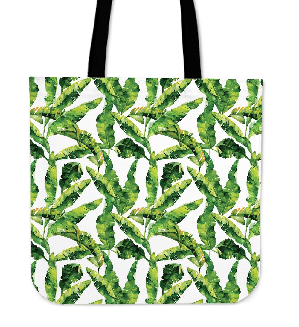 Tropical Banana Leaves Pattern Print Canvas Tote Bag