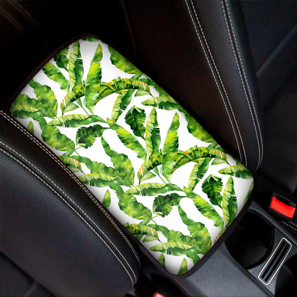 Tropical Banana Leaves Pattern Print Car Center Console Cover