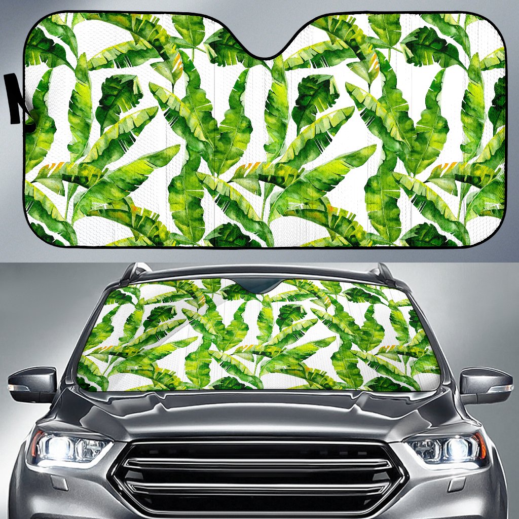 Tropical Banana Leaves Pattern Print Car Sun Shade