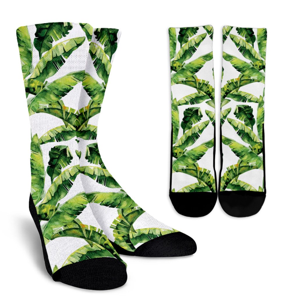 Tropical Banana Leaves Pattern Print Crew Socks