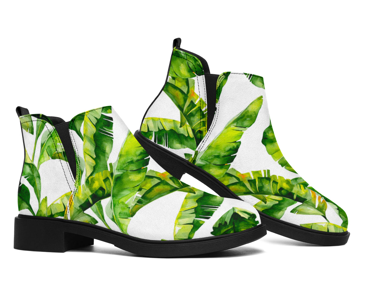 Tropical Banana Leaves Pattern Print Flat Ankle Boots