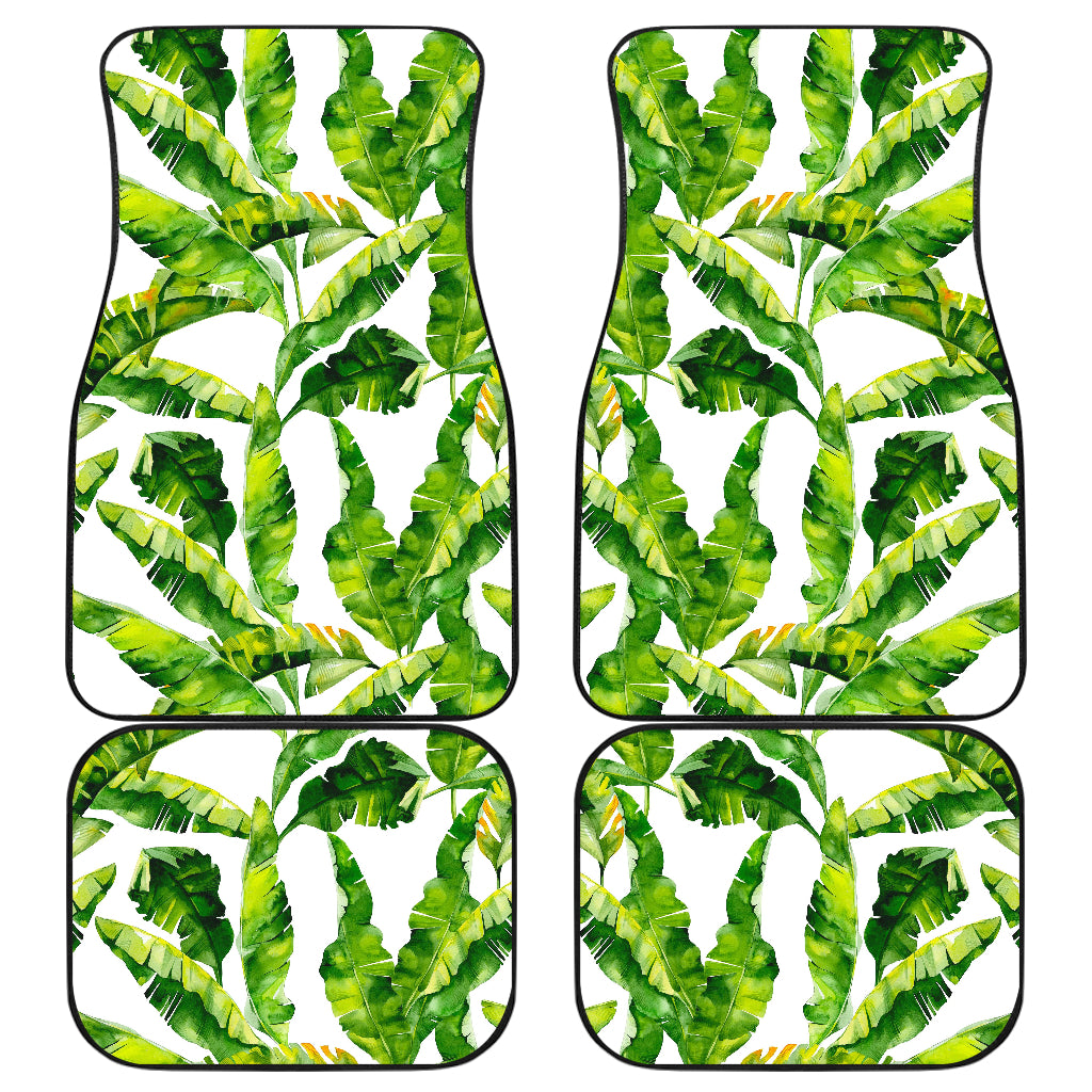 Tropical Banana Leaves Pattern Print Front and Back Car Floor Mats