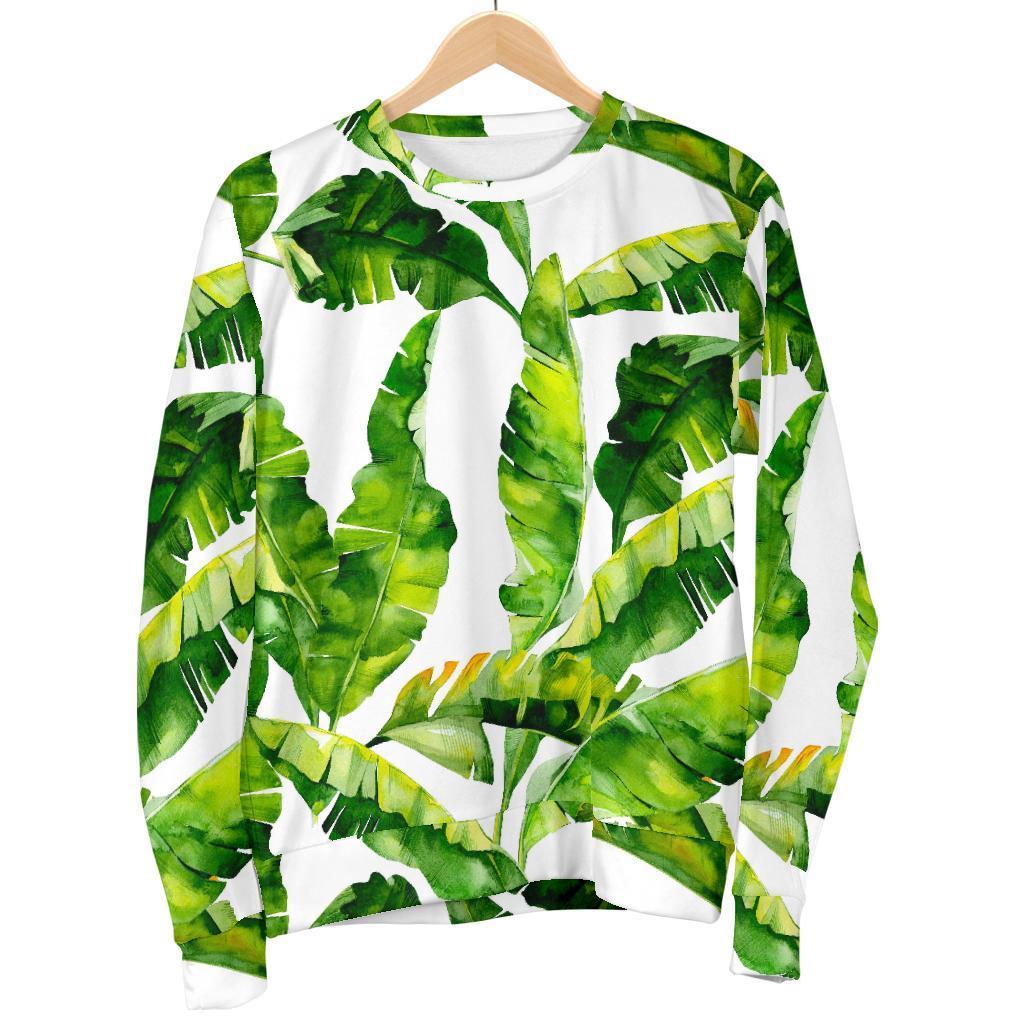 Tropical Banana Leaves Pattern Print Men's Crewneck Sweatshirt