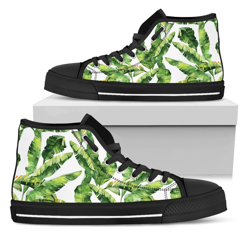 Tropical Banana Leaves Pattern Print Men's High Top Shoes