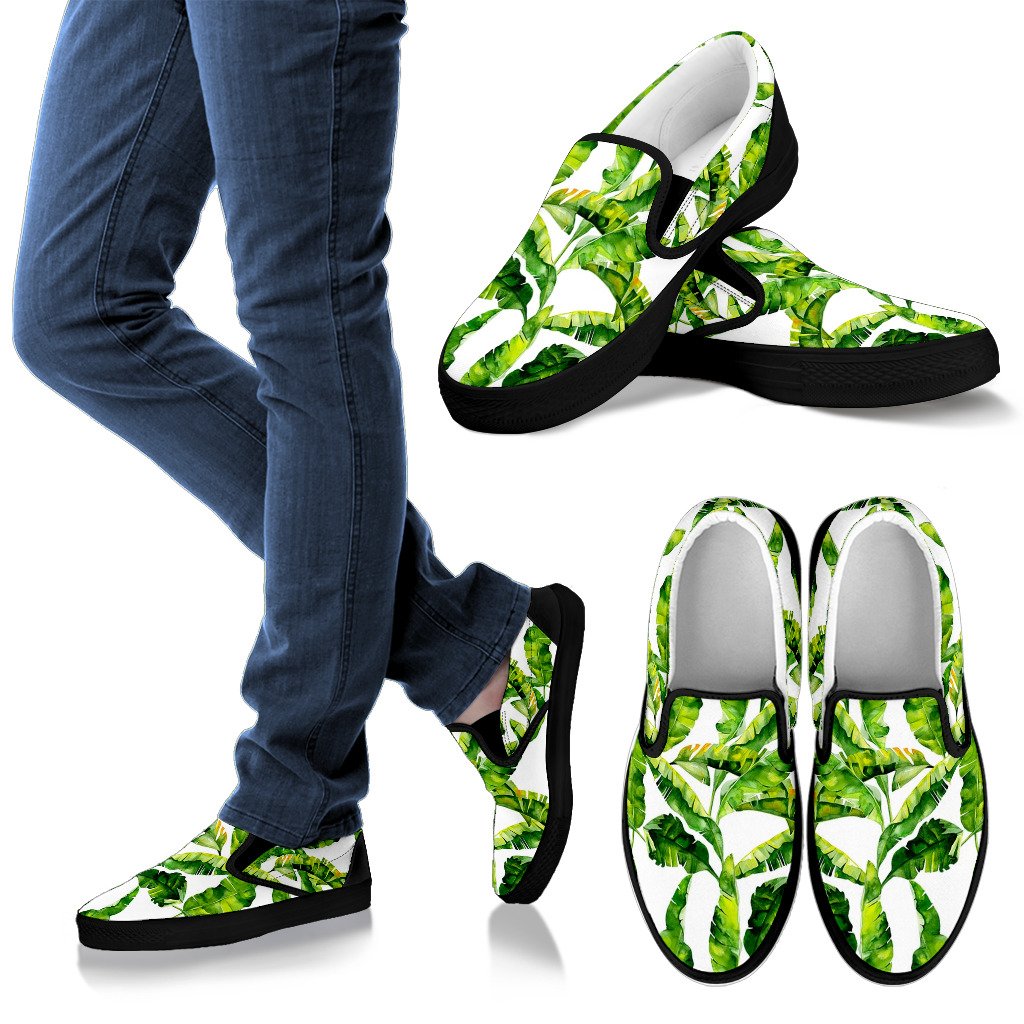 Tropical Banana Leaves Pattern Print Men's Slip On Shoes