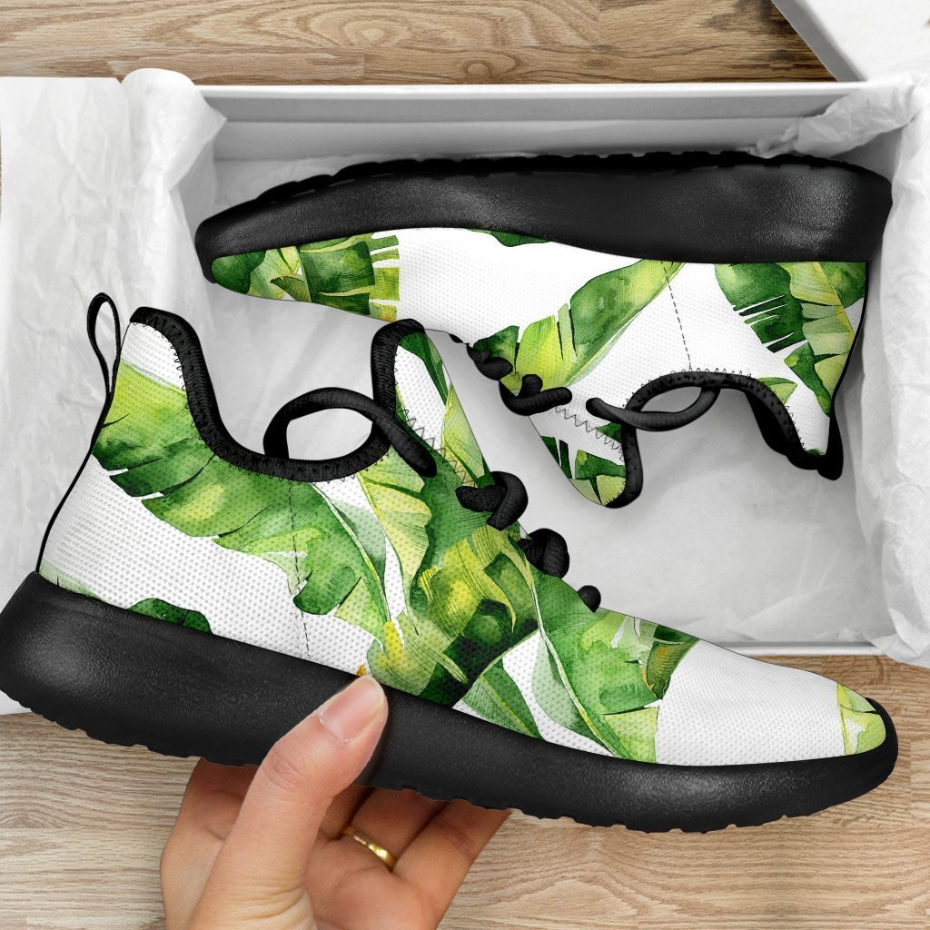 Tropical Banana Leaves Pattern Print Mesh Knit Shoes