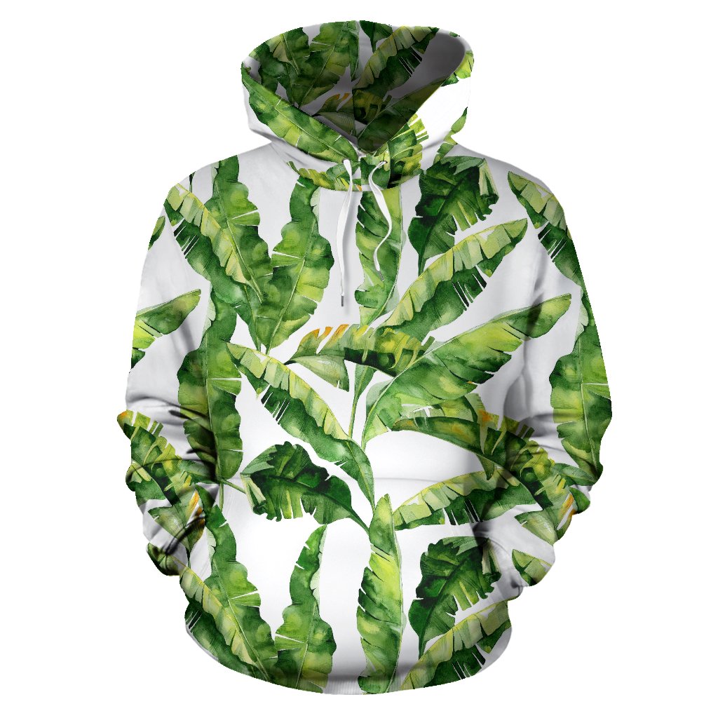 Tropical Banana Leaves Pattern Print Pullover Hoodie