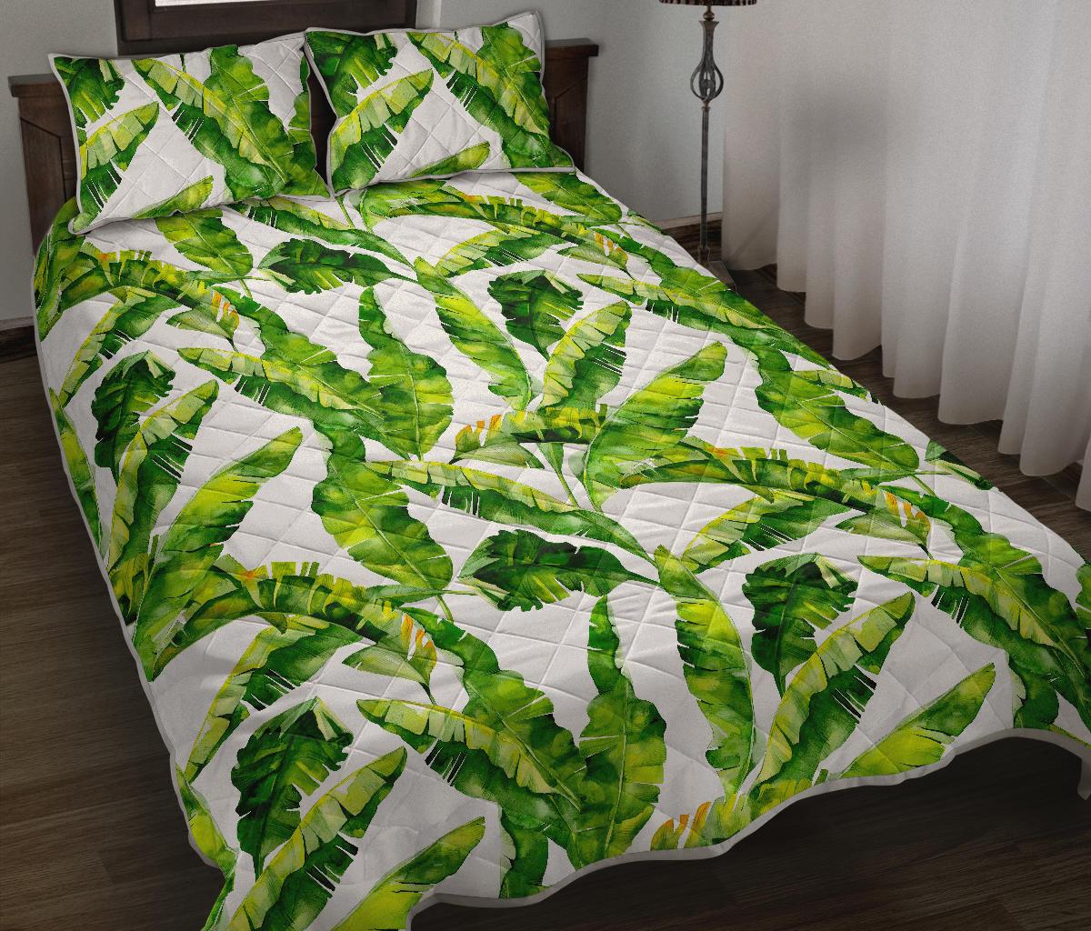 Tropical Banana Leaves Pattern Print Quilt Bed Set