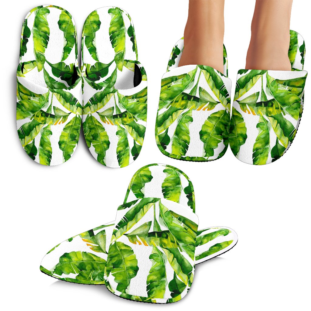 Tropical Banana Leaves Pattern Print Slippers