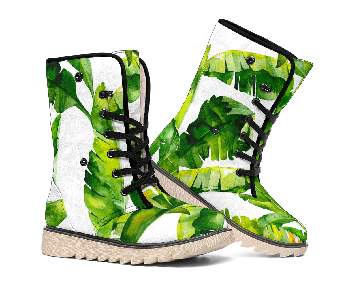 Tropical Banana Leaves Pattern Print Winter Boots