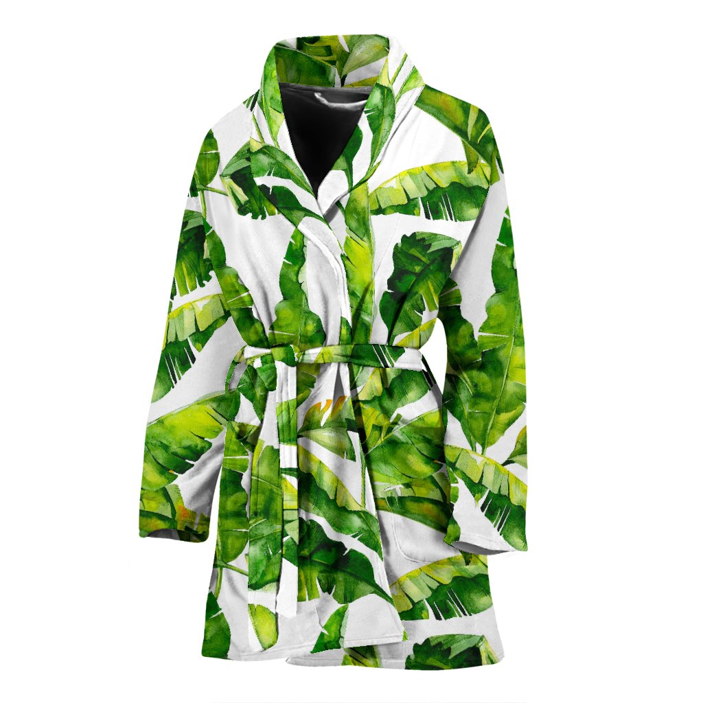 Tropical Banana Leaves Pattern Print Women's Bathrobe