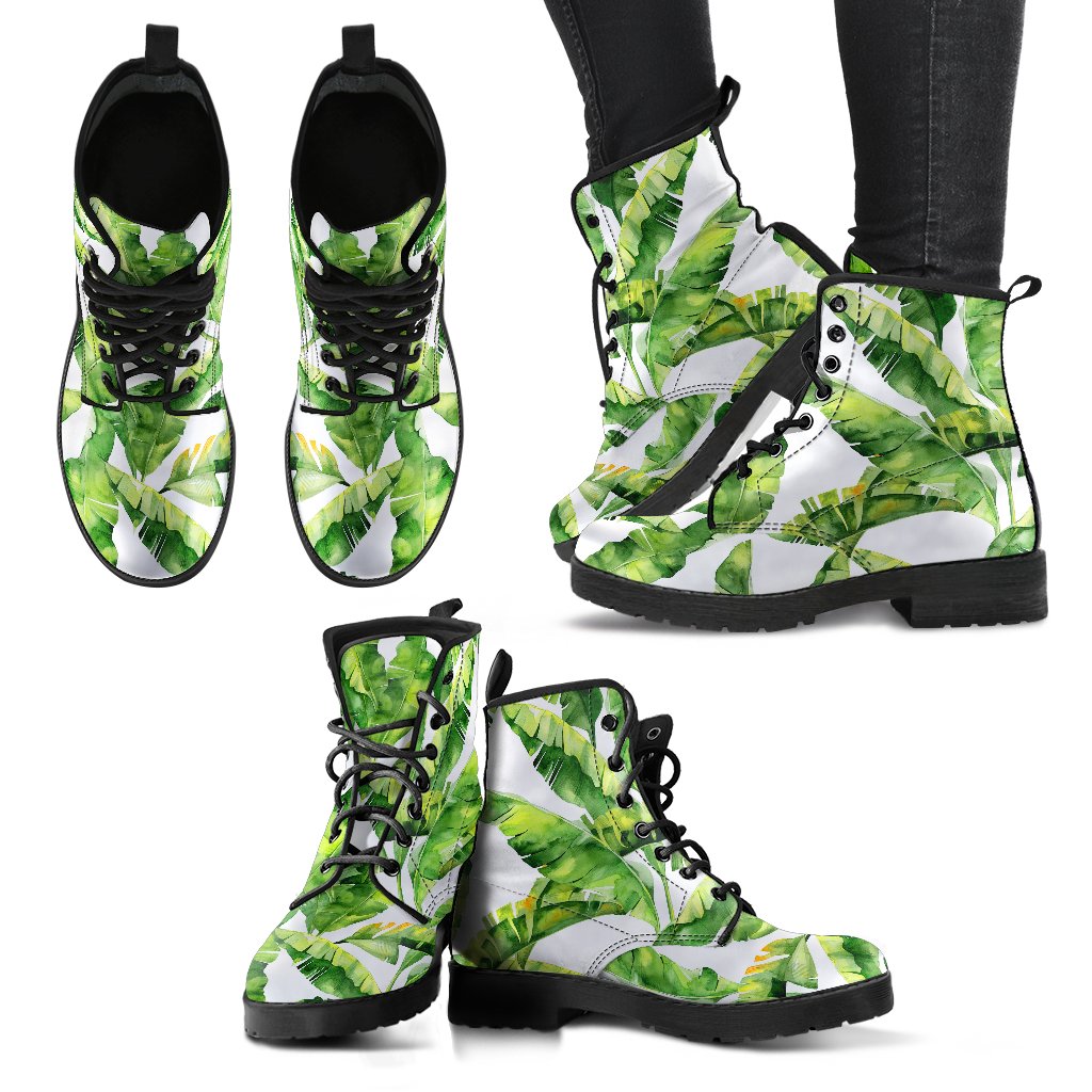 Tropical Banana Leaves Pattern Print Women's Boots