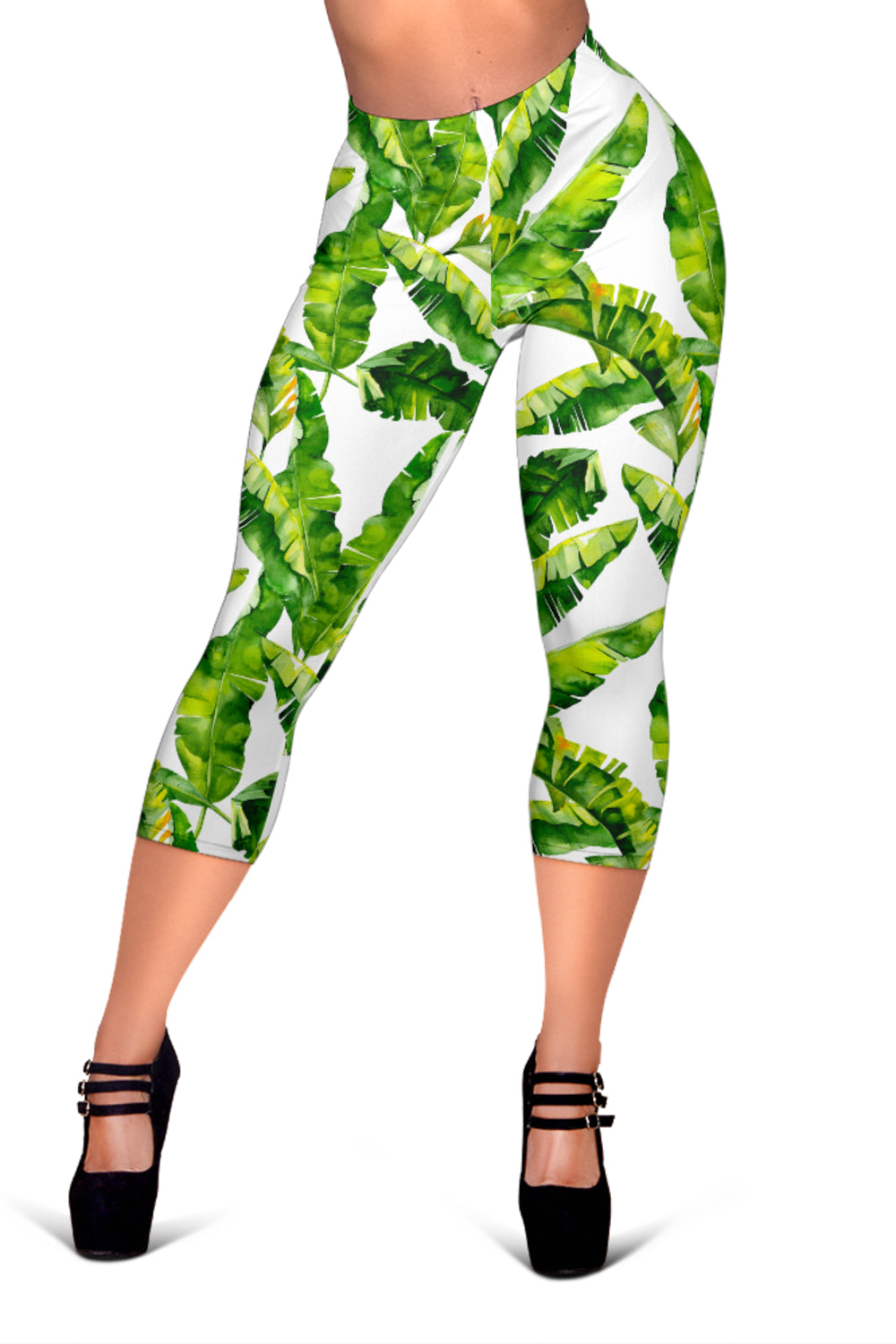 Tropical Banana Leaves Pattern Print Women's Capri Leggings