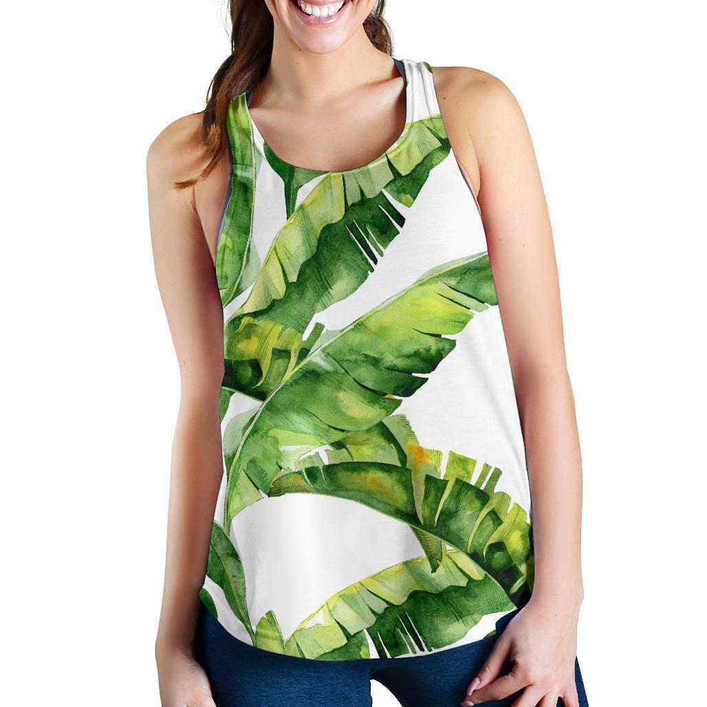 Tropical Banana Leaves Pattern Print Women's Racerback Tank Top