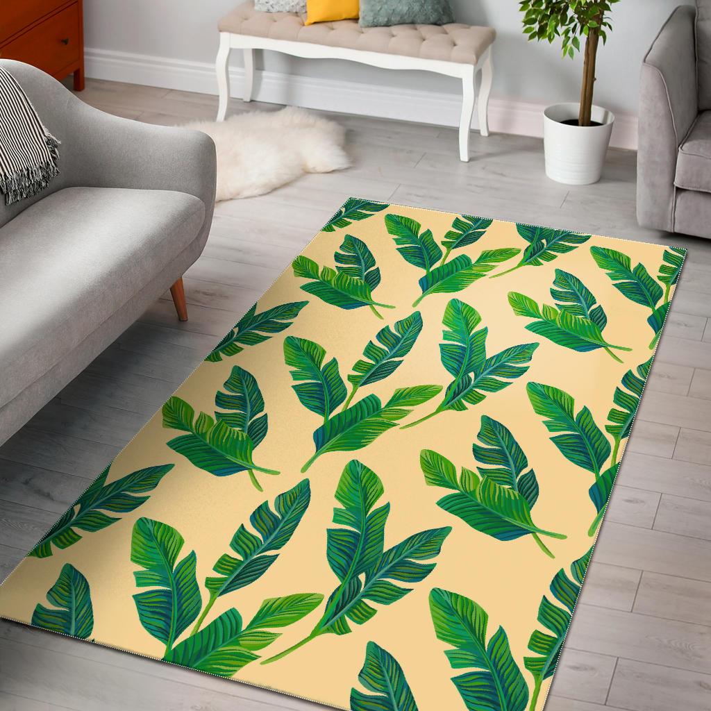 Tropical Banana Palm Leaf Pattern Print Area Rug