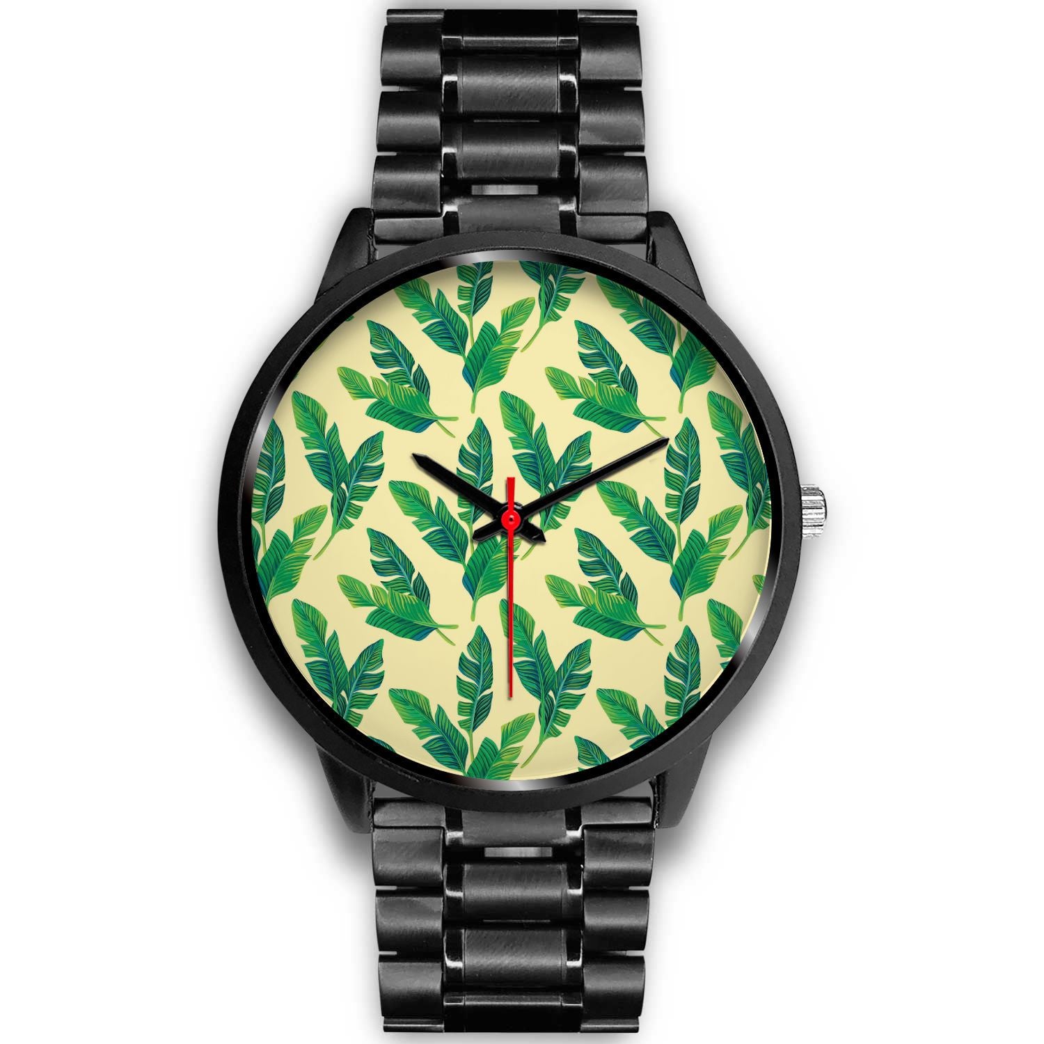 Tropical Banana Palm Leaf Pattern Print Black Watch