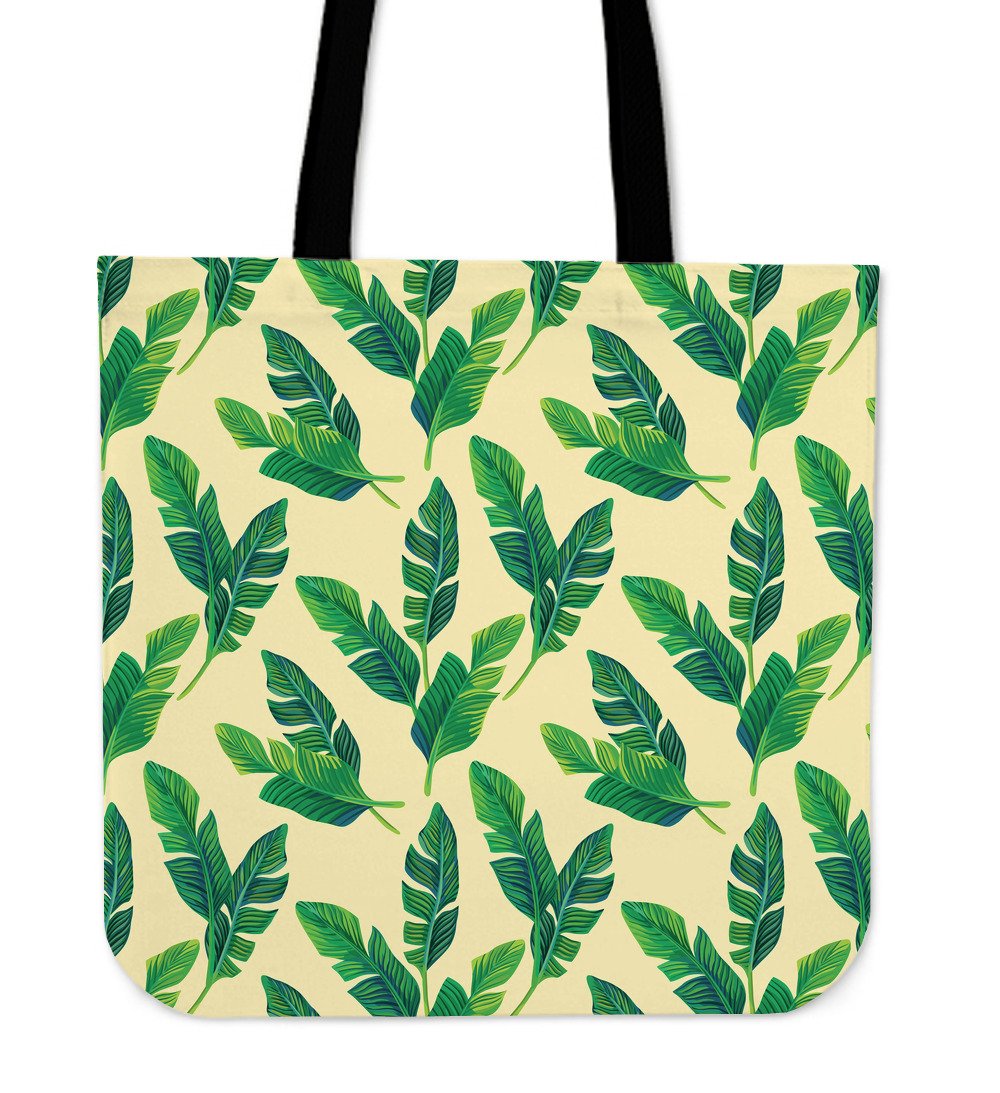 Tropical Banana Palm Leaf Pattern Print Canvas Tote Bag