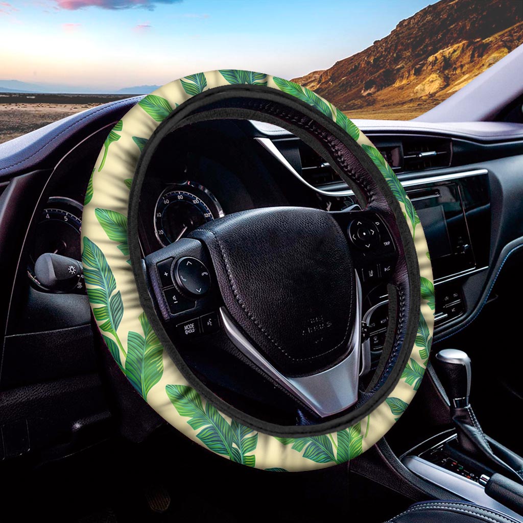 Tropical Banana Palm Leaf Pattern Print Car Steering Wheel Cover