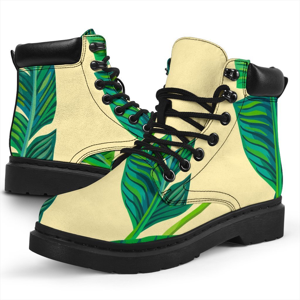 Tropical Banana Palm Leaf Pattern Print Classic Boots