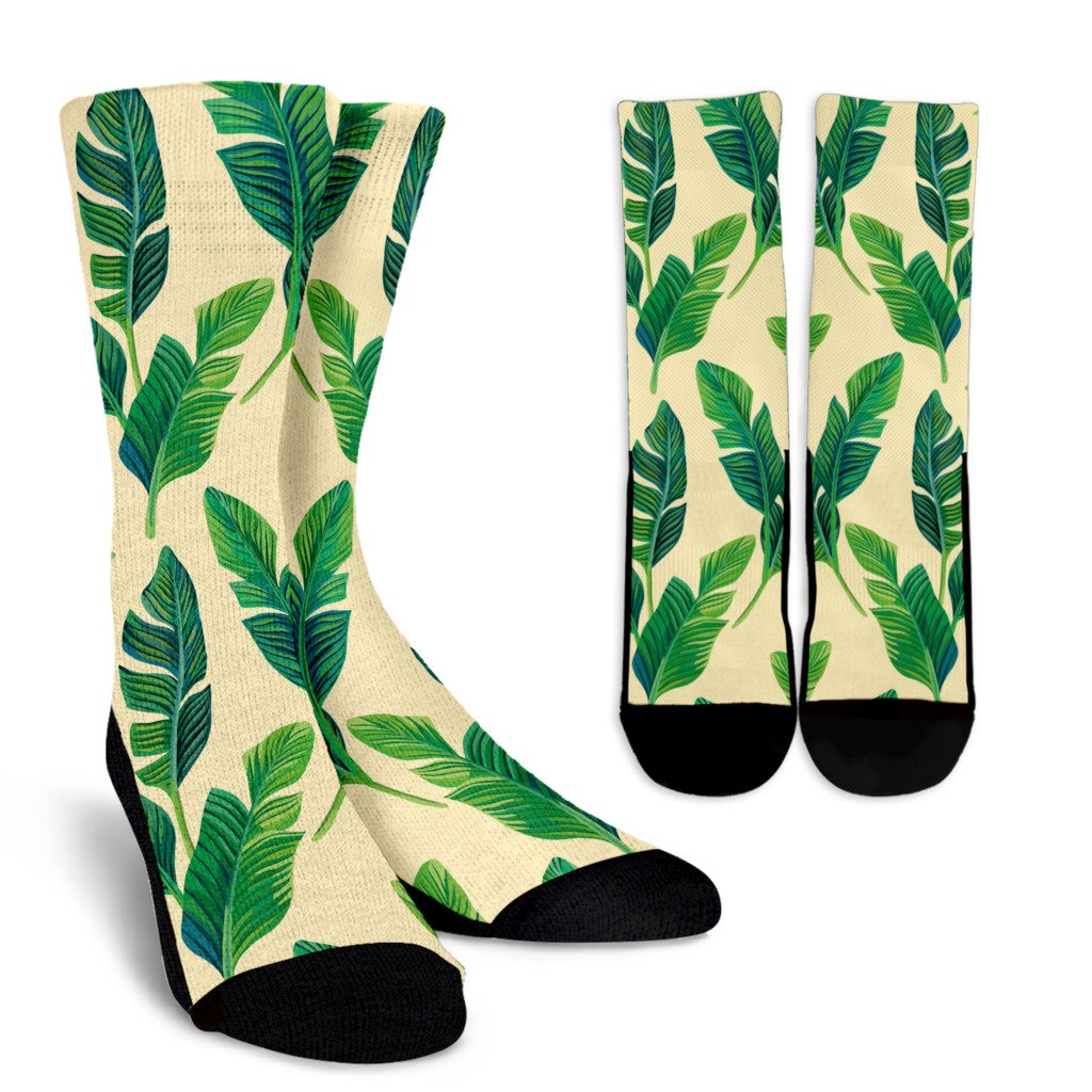 Tropical Banana Palm Leaf Pattern Print Crew Socks