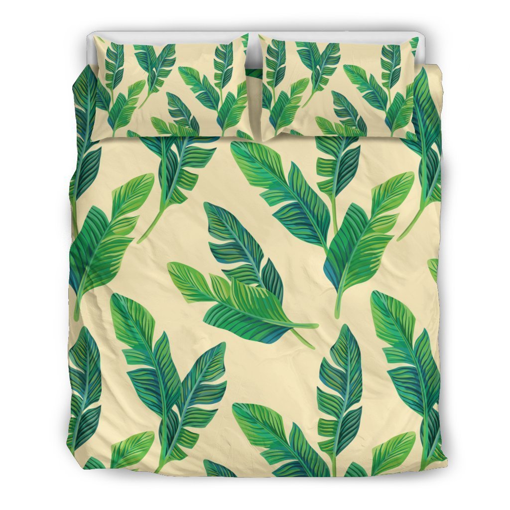 Tropical Banana Palm Leaf Pattern Print Duvet Cover Bedding Set