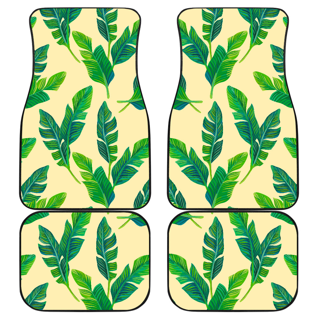 Tropical Banana Palm Leaf Pattern Print Front and Back Car Floor Mats