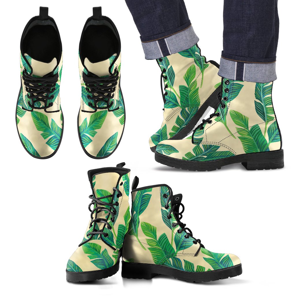 Tropical Banana Palm Leaf Pattern Print Men's Boots