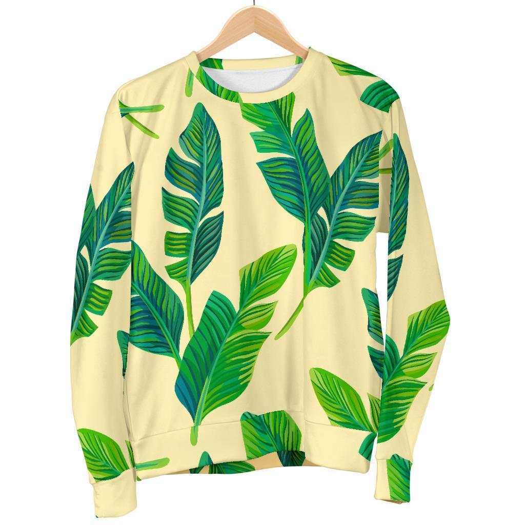 Tropical Banana Palm Leaf Pattern Print Men's Crewneck Sweatshirt