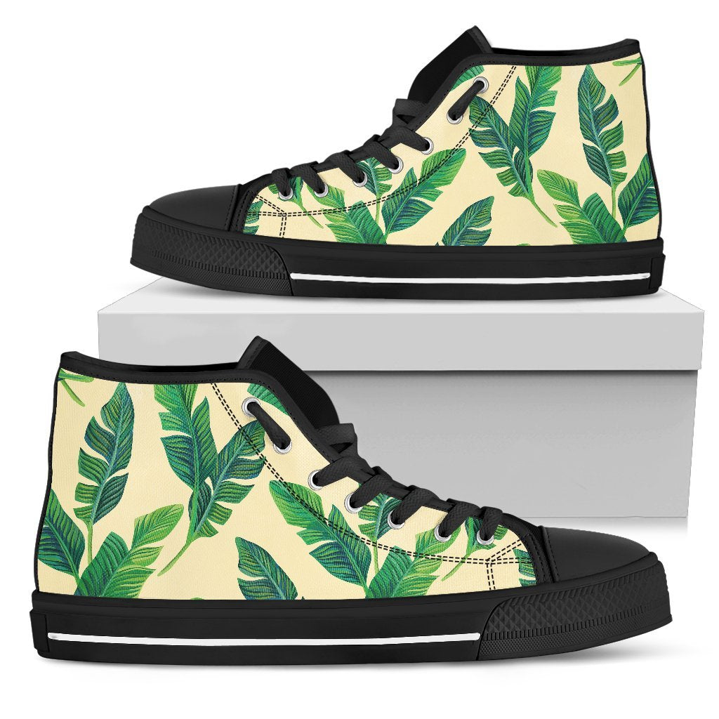 Tropical Banana Palm Leaf Pattern Print Men's High Top Shoes