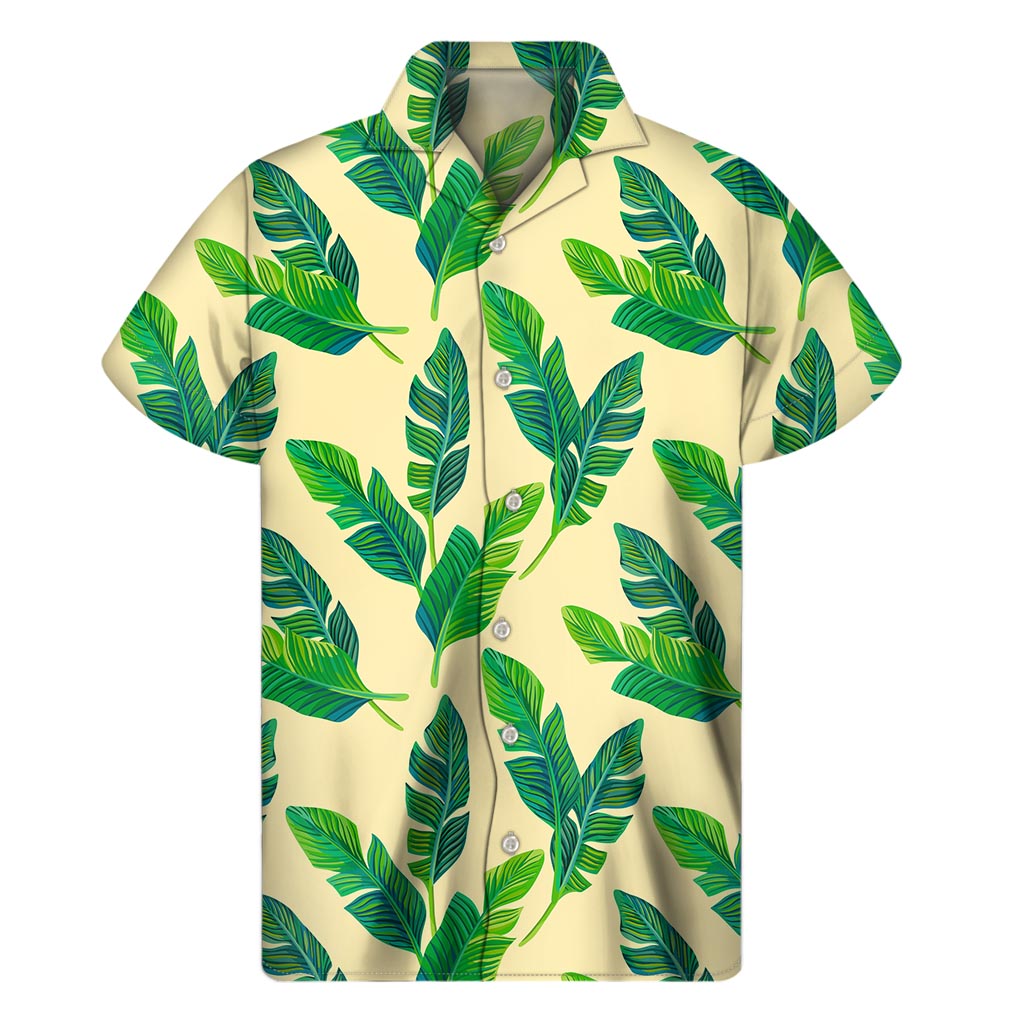 Tropical Banana Palm Leaf Pattern Print Men's Short Sleeve Shirt