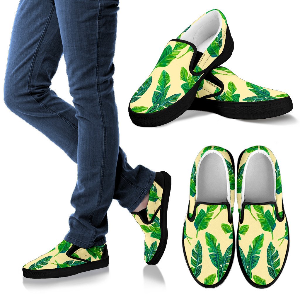 Tropical Banana Palm Leaf Pattern Print Men's Slip On Shoes