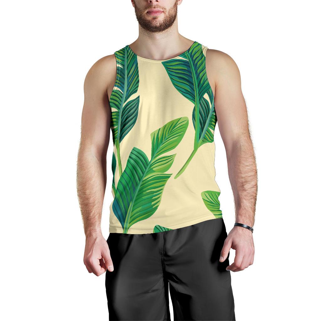 Tropical Banana Palm Leaf Pattern Print Men's Tank Top