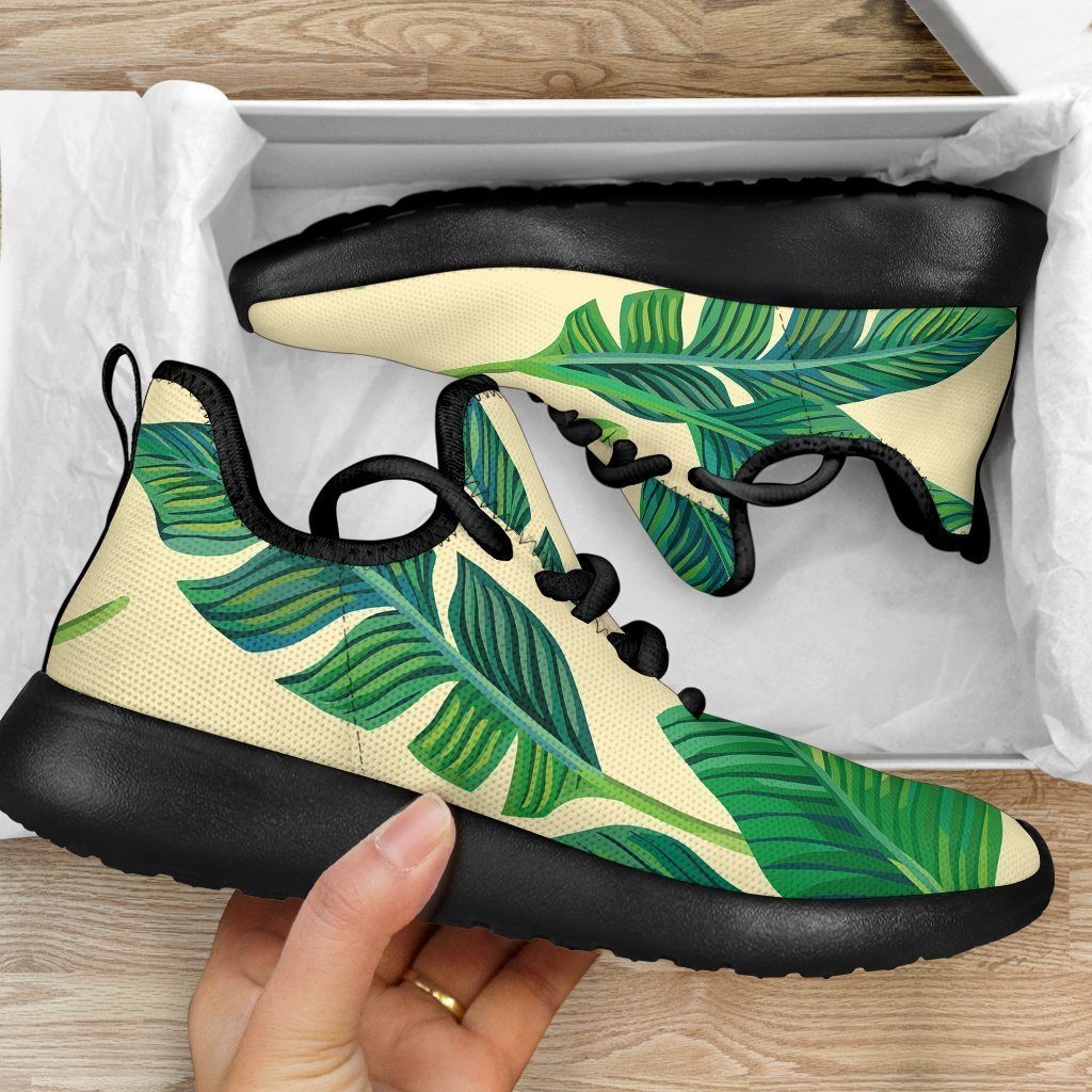 Tropical Banana Palm Leaf Pattern Print Mesh Knit Shoes