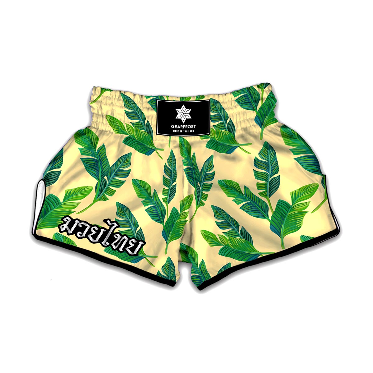 Tropical Banana Palm Leaf Pattern Print Muay Thai Boxing Shorts