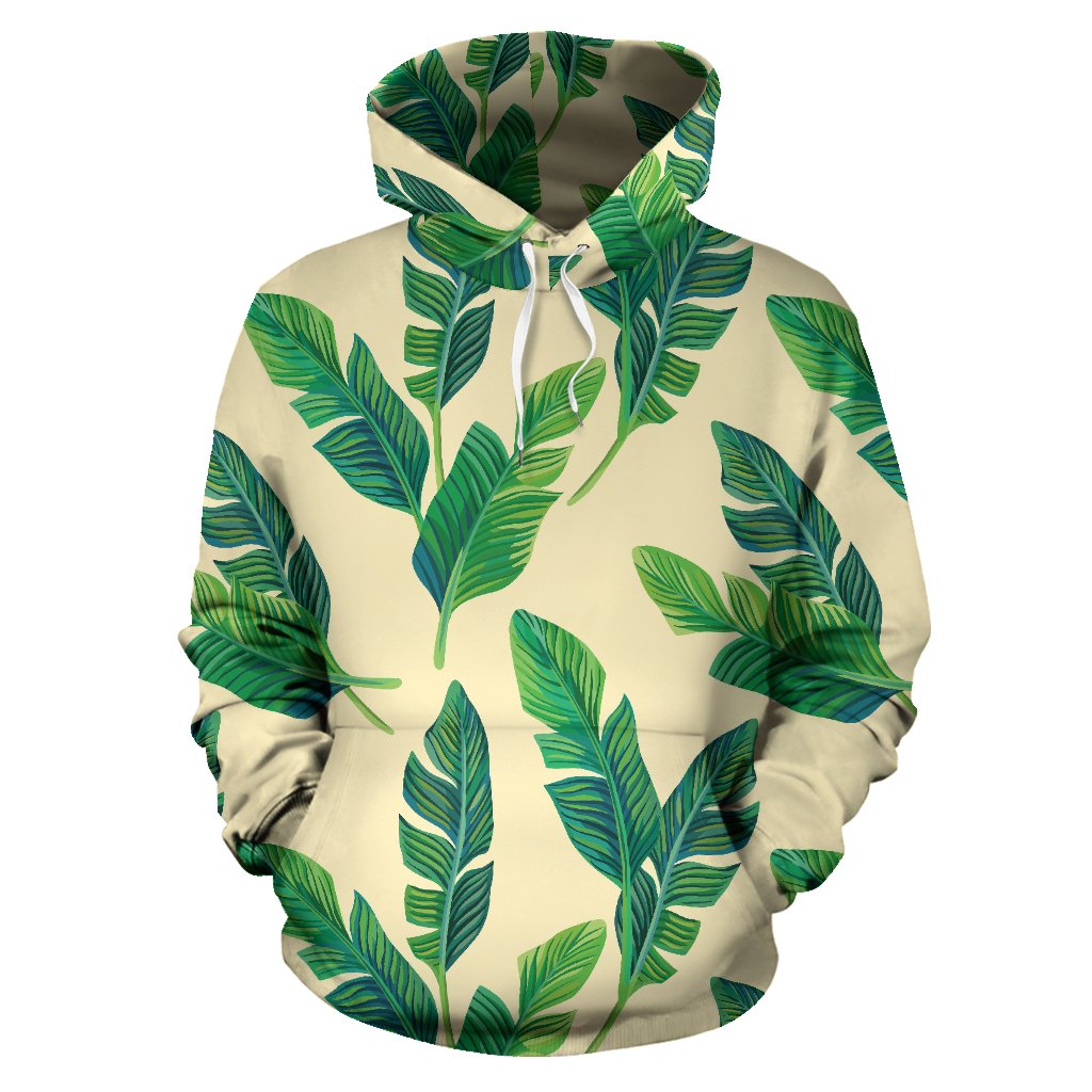 Tropical Banana Palm Leaf Pattern Print Pullover Hoodie