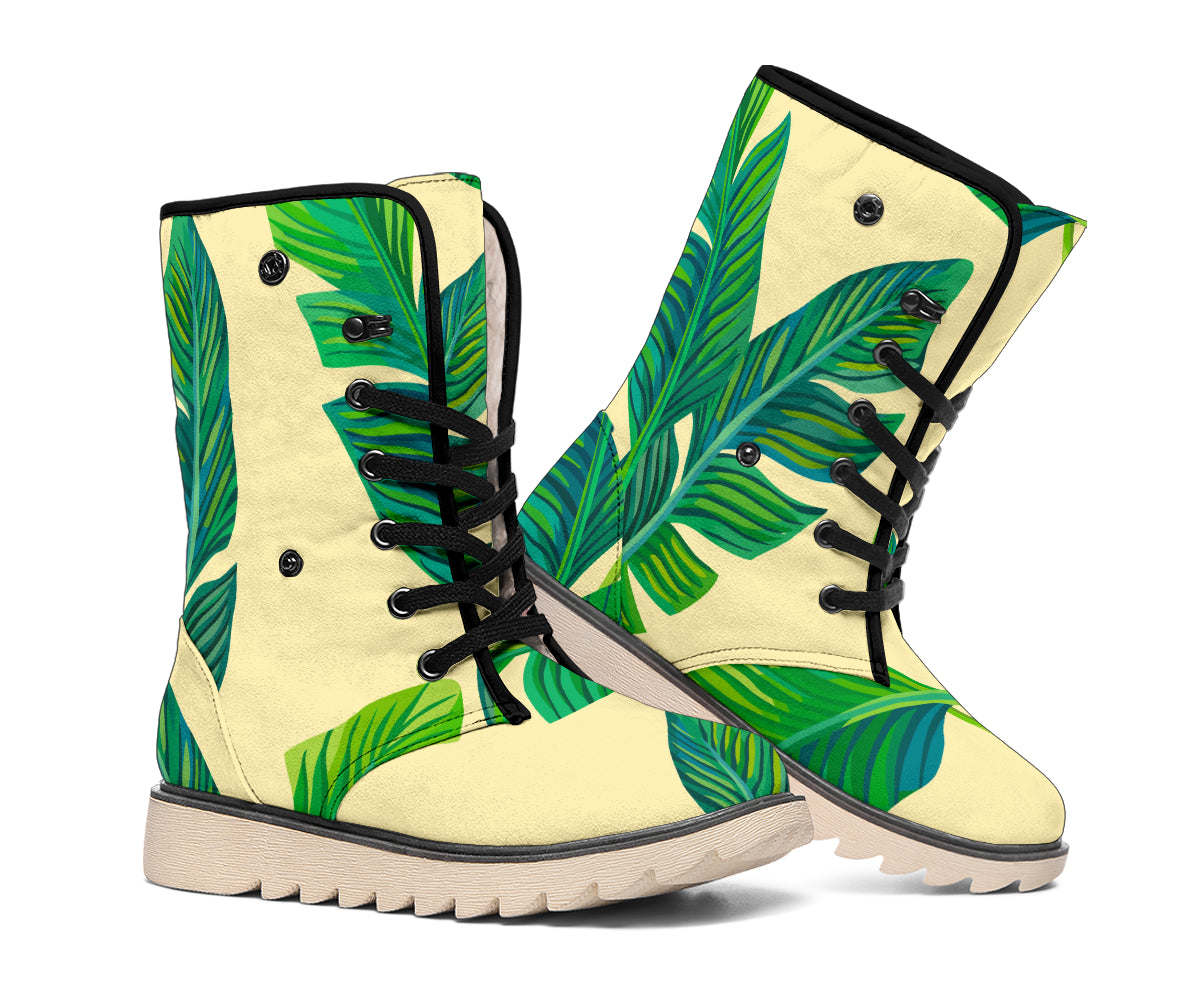 Tropical Banana Palm Leaf Pattern Print Winter Boots