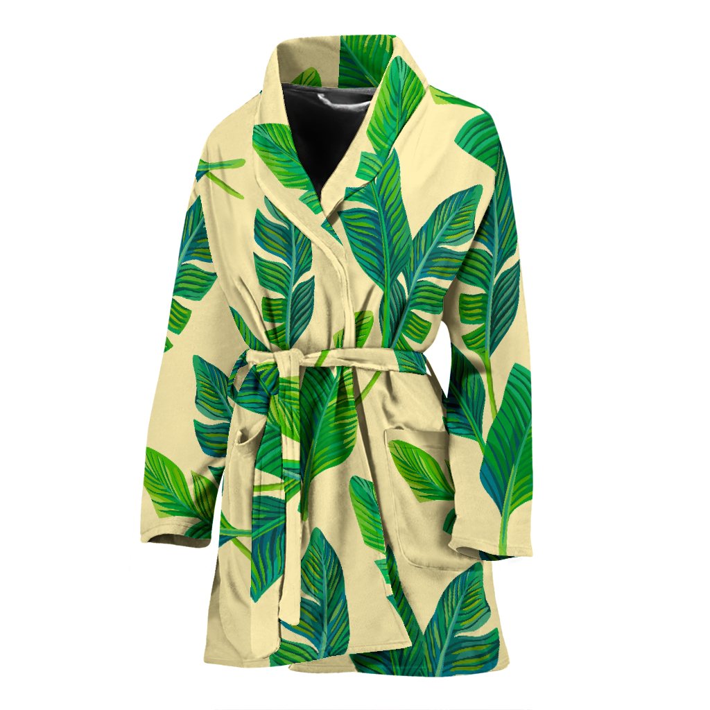 Tropical Banana Palm Leaf Pattern Print Women's Bathrobe