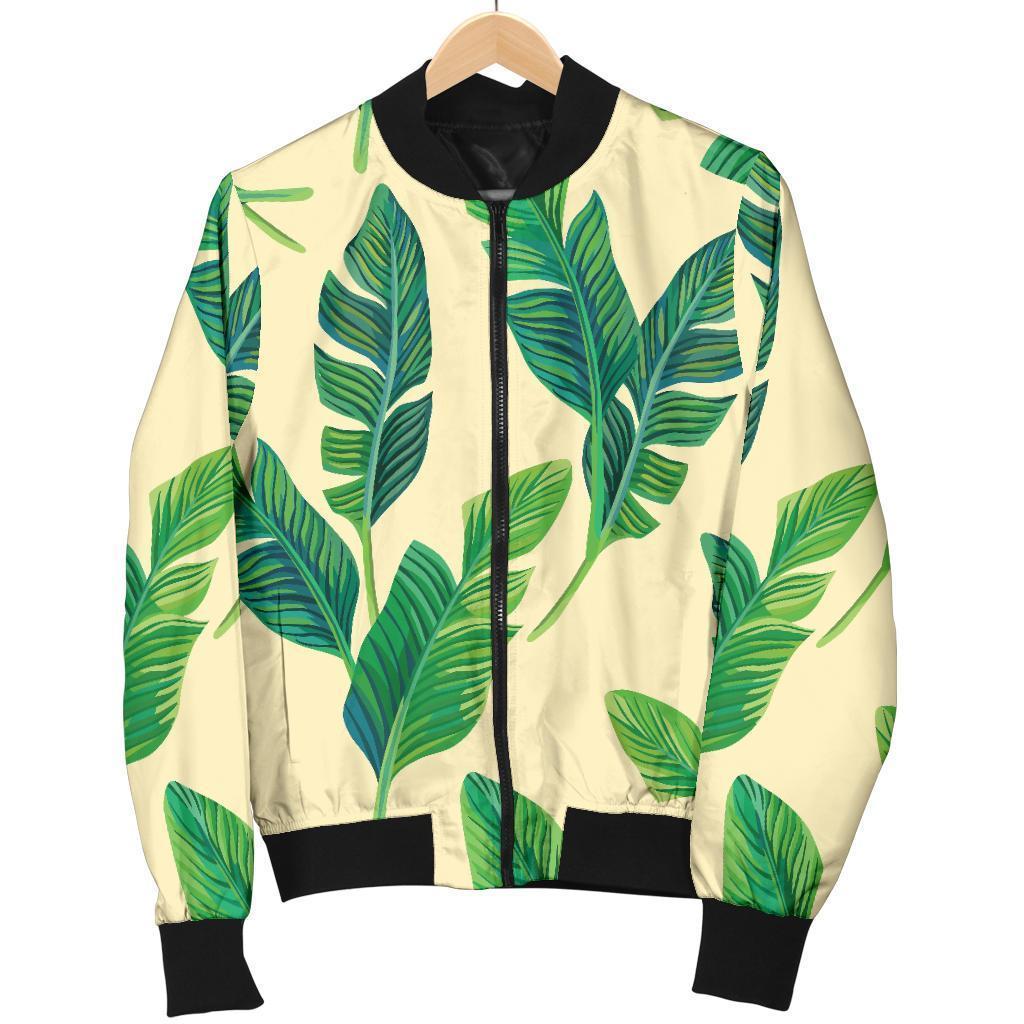 Tropical Banana Palm Leaf Pattern Print Women's Bomber Jacket