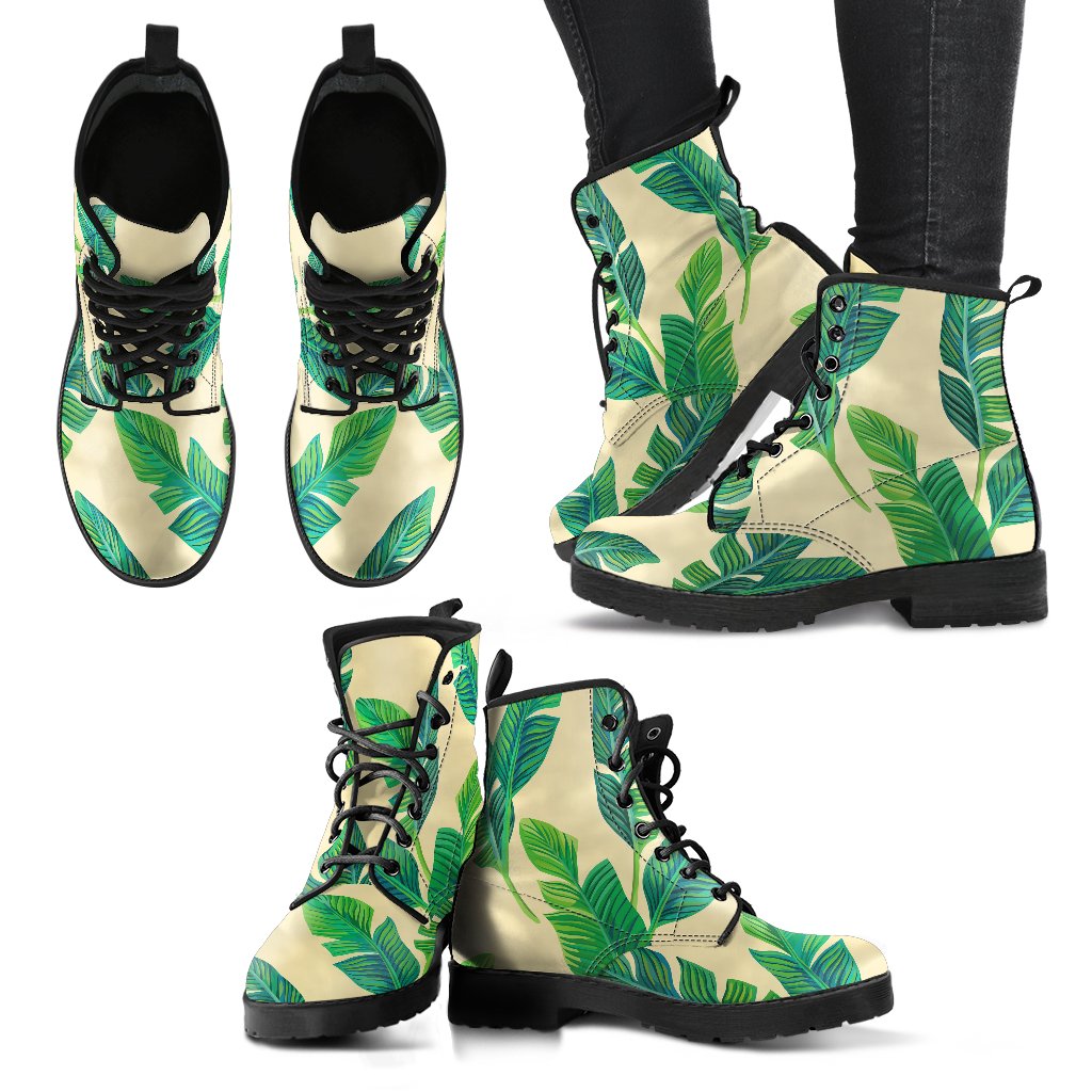 Tropical Banana Palm Leaf Pattern Print Women's Boots