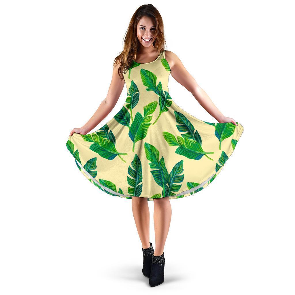 Tropical Banana Palm Leaf Pattern Print Women's Dress