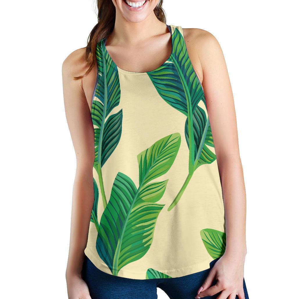 Tropical Banana Palm Leaf Pattern Print Women's Racerback Tank Top