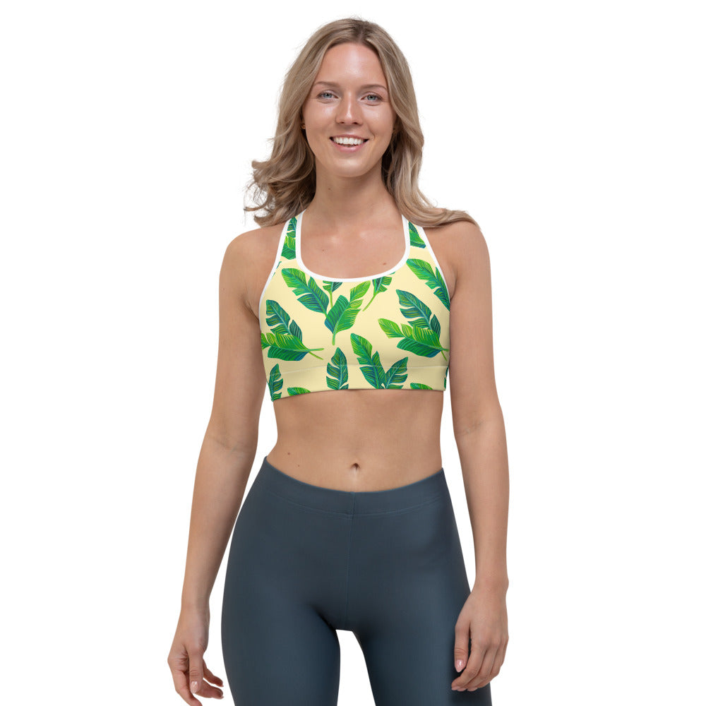 Tropical Banana Palm Leaf Pattern Print Women's Sports Bra