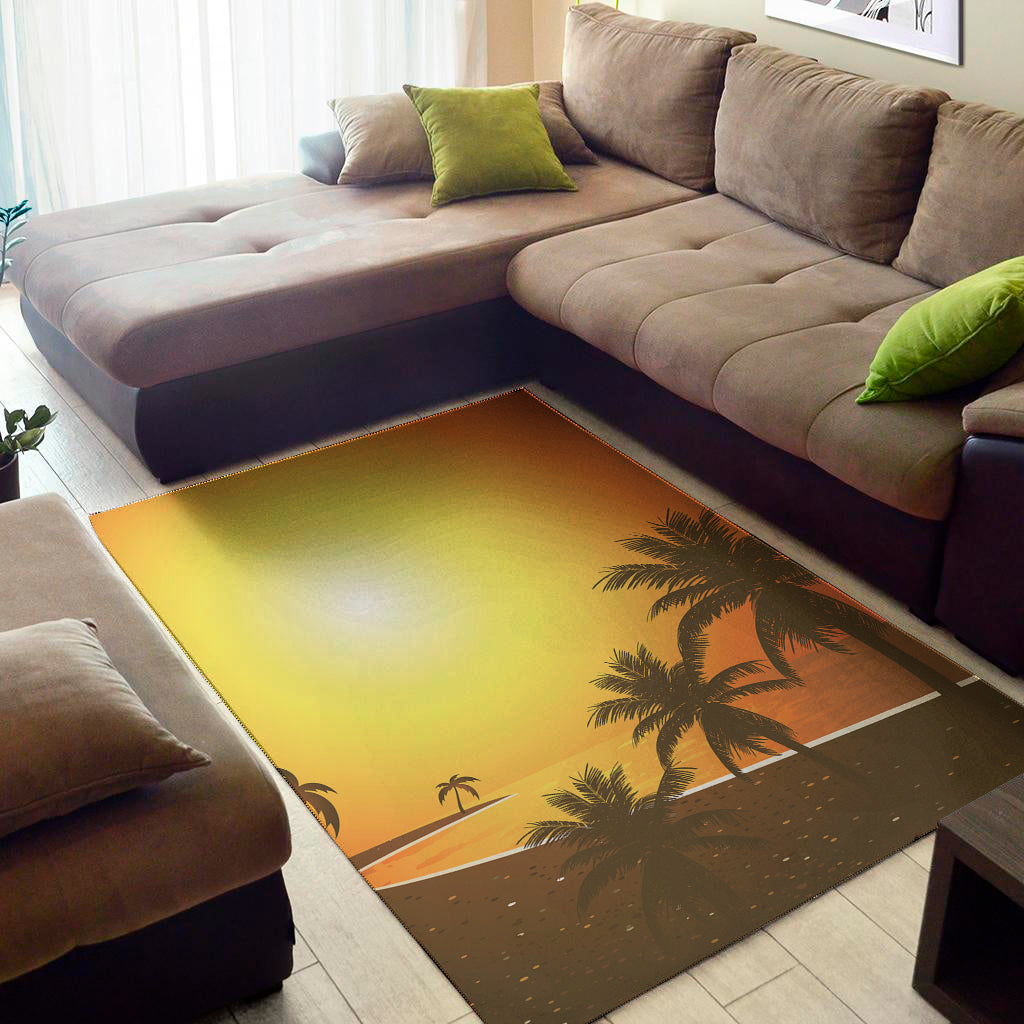 Tropical Beach Sunset Print Area Rug