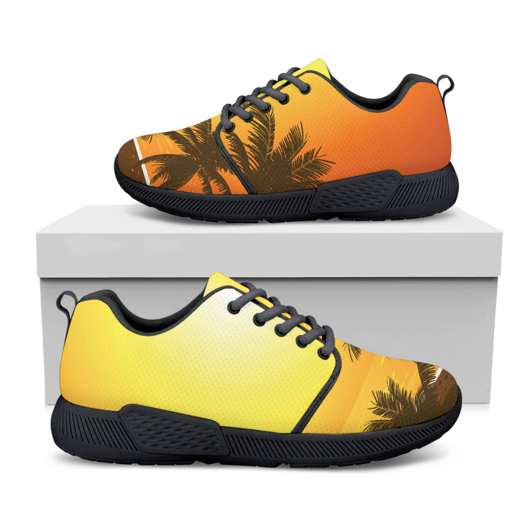 Tropical Beach Sunset Print Black Athletic Shoes