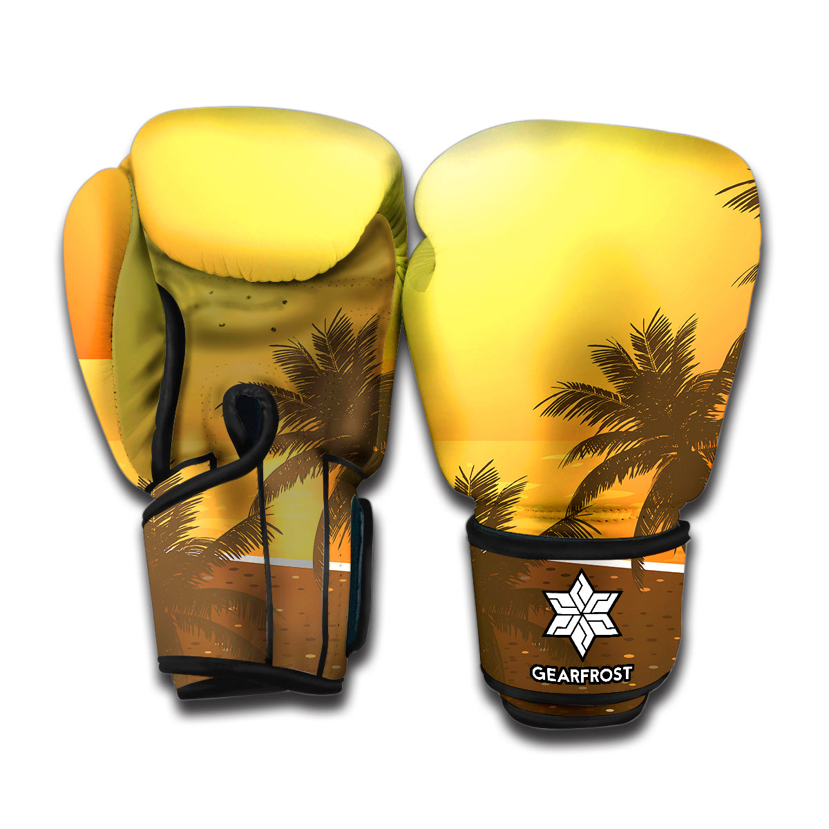 Tropical Beach Sunset Print Boxing Gloves